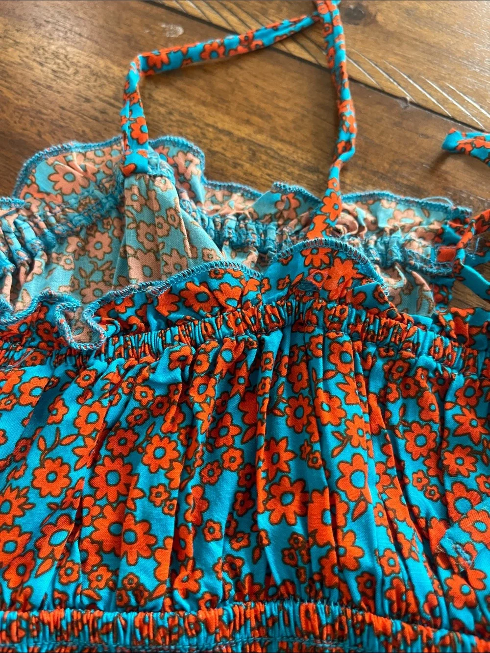 Intimately Free People Bardot Bodysuit size M teal orange-red combo - Picture 13 of 16